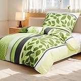KACEMOO Bettwäsche 135x200cm 2teilig Set Extraweiches Bettwäsche-Sets für Einzelbett Hochwertiges Microfaser Bettbezug mit Kissenbezug 80x80cm, Grün Blatt