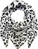 XL DreieckStrickschal Leopard Frühling Schal 100% Baumwolle Made in Italy Fashion Tuch Dreieckschal Stola Herbst Frühling Tuch Leo (Grau)