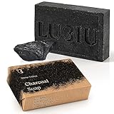lubiu Schwarze Seife Stück - 100g Aktivkohle Seife Gegen Pickel - Naturseife ohne Palmöl als Schwarze Gesichtsseife - Black Soap Bar