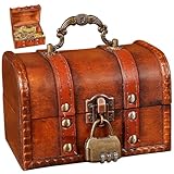 CAAGGMM Vintage Holz Schatztruhe, 14,5x10x10cm Schatzkiste mit Zahlenschloss, Holz Aufbewahrung Schatzkiste, Mini Holztruhe für Aufbewahrung, Dekoration und Organisation, Orange Gelb