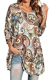 Enmain Damen Tunika Langarm Große Größen Elegant Blusen Tuniken Für Frauen Weihnachten Festliche Bluse Long Paisley Boho Oberteil Shirt,Mehrfarbig,XL