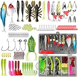 Angelzubehör Set, Afenau 107 Stück Angelköder Set mit Angelkasten, Angel Köder Box, Angelset Komplett Anfänger für Hecht Forelle Zander Barsch für Süß- und Salzwasser