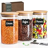 Greeano® Vorratsgläser mit Deckel [ 3 x 1L ] | Vorratsdosen Glas Set | Aufbewahrungsgläser | Mottensicher | Borosilikatglas