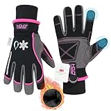 HANDLANDY Wasserdichte isolierte Arbeitshandschuhe, Thermo-Winterhandschuhe für Damen und Herren, Touchscreen, warme Ski-, Snowboard-Handschuhe für kaltes Wetter, Rosa, Größe M