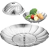 Favelable Faltbar Dämpfeinsatz, Einstellbar Edelstahl Dampfgarer(14cm-22cm), Dampfgarer Einsatz für Topf für Gemüse, Fisch Meeresfrüchte und verschiedenes Kochen, spülmaschinengeeignet