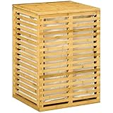 HOMCOM Bambus Wäschekorb mit 63 L Wäschesammler mit Deckel herausnehmbarer Wäschesack, Stange, Laundry Baskets Wäschebox für Waschküche Schlafzimmer Badezimmer Naturholz