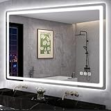 S'bagno Bluetooth-Badspiegel-mit-Beleuchtung-100x70cm, LED-Badezimmerspiegel mit Entfoggen, 3000K-6500K, Dimmbar, Speicher, HD-gehärtetes Glas, IP44-Badezimmer-Spiegel-mit-LED, Horizontal/Vertikal