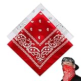 2 Stück Bandana Damen Herren, Halstuch, Kopftuch, Bandana Tuch, Für Unisex Tuch Bindetuch, Headwear, Haar, Schal, Paisley Muster, Nickitücher, Rot Und Weiß (55 X 55 Cm)