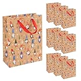 Idena 90405 - Geschenktaschen Wichtel, 10 Stück, Papiertüten in der Größe 23 x 18 x 8 cm, Geschenktüten für Weihnachten