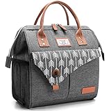 Lekesky Kühltasche Damen Lunchtasche Isolierte für Frauen Auslaufsichere Weit Geöffnete Lunchbox, 11L, Grau