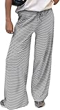 DSAoTeng Gestreifte Damen-Sweathose mit Taschen, Kordelzug, elastisch, lockeres weites Bein, lange Hose, lässig, Herbst, Winter, Loungewear, schwarz / weiß, L