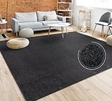 Paco Home Teppich Wohnzimmer Schlafzimmer Esszimmer Kurzflor Moderne Optik Einfarbig Pastell, Grösse:200 cm Quadrat, Farbe:Schwarz