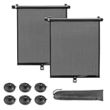 KXVXXV 2er-Set Sonnenrollo Auto Sonnenschutz Auto Seitenscheibe für Babys & Kinder（40 x 60cm, Rollo mit Saugnäpfen mit Flexibler, Größeneinstellung, UV-Schutz, Schwarz