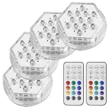 Poolbeleuchtung Unterwasser LED Licht Wasserdichte mit Fernbedienung, Timer, 13 LEDs, Saugnapf und Magnet für Vase Base Party Halloween Weihnachten Schwimmbad Teich Hochzeit Party, 4 Stück