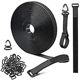 FINIBO 12.5m Klettband mit 50 Schnalle und 10 Haken, Frei Zuschneidbar Klett Kabelbinder Wiederverschließbar klettbänder, 2cm Breit Kabel Klettbinder Klettverschluss zum Kabel, Drähte, Schläuche