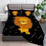 180 x 200 cm Spannbettlaken Set Schwarz, Cartoon-Löwenmuster Mikrofaser Bettwäsche, Weiches Spannleintuch 5 Kissenbezüge, Pflegeleichtes Bettwäsche Set für Boxspringbett und Topper