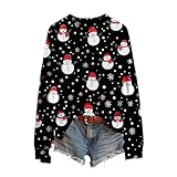 Weihnachtspullover für Damen, langärmeliges Oberteil für Damen, trendiger Grafikdruck, langärmelig, Rundhalsausschnitt, Strickpullover, Herbst, lässig, lockere Passform, Strickwaren für Zuhause, Party