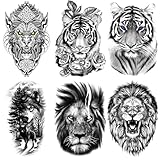AIBAOBAO Tattoos Männer, 6 Blätter Temporäre Tattoos Groß 21 x 15 cm, Tattoos zum Aufkleben, 3D Tattoos Löwe Tiger Wolf, Klebetattoos Erwachsene für Arm Hals Brust Rücken und Beine