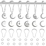 AHANDMAKER 12 Stück Duschvorhanghaken, Metall Dekorative Anhänger Haken Zubehör, Vorhanghalter Für Badezimmer, Schlafzimmer Und Fenster - Sonne-Mond-Stern-Thema