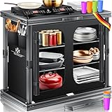 KESSER® Camping Küche faltbar | Outdoor Campingschrank 84x80cm | Küchenschrank mit Aluminiumgestell, 6 Fächer inkl. 4er Becherset, Seitentaschen & Fliegengitter | Campingküche aus UV-resistentem Stoff