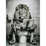 Kare Design Wandbild Bath Lion, Grau, Rechteckig, Glasbild, 4mm ESG Sicherheitsglas, Tierisches Design, Löwe, Wandkunst, Schlafzimmer, Glas, 80x60 cm (H/B)