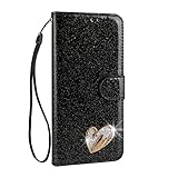 HONHULEE Handyhülle für Samsung Galaxy Note 8 Hülle PU Premium Leder Wallet Tasche Flip Case Magnetic Closure Handyhülle Kartenfächer Stand Flash Herzförmige Diamant Schutzhülle,Schwarz
