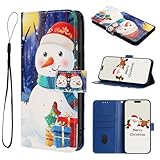 Ufgoszvp Handyhülle Weihnachtsbaum Schneemann für iPhone 16 Plus Hülle, Premium Leder Schutzhülle mit Magnetisch, Kartenfach, Standfunktion für iPhone 16 Plus Flip Tasche, Christ-1