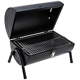 matrasa Zylinder Standgrill für Holzkohle mit 2 Grillflächen Zylinder Grill Schwarz 41x26x36cm