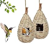 Vogelnest Gras, 2 Stück Gras Bird Nest, Handgewebte Vogelhäuser, Verschleißfest Hängender Vogelnest, Handgewebte Vogelhütte Gras Bird Nest, für Wellensittich Meise, Kanarienvogel, Amsel (11.5x22 cm)