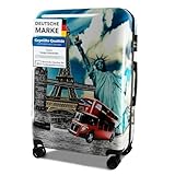 Xonic Design Reisekoffer - Hartschalen-Koffer mit 360° Leichtlauf-Rollen - hochwertiger Trolley mit Zahlenschloss Polycarbonat in M-L-XL oder Set (Big City, XL)