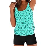 Tankini Damen Bauchweg Zweiteilig Badeanzug Push up Bademoden Plus Große Größen Tankini Set Tankini Oberteil mit Badeshorts Elegant Sommer Badeanzüge Strand Schwimmanzug Tank Top (Mint Green, L)
