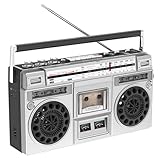 Vintage Boombox Retro Stereoanlage mit AM/FM Radio, CD Player und Kassettenrekorder USB/SD Eingang Integrierten Lautsprechern, 3,5mm KopfhöReranschluss, 80er Jahre Stil füR Zuhause Familie,Silver