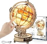 ROKR 3D Puzzle Holz Erwachsene, Holzpuzzle Modell Leuchtglobus Modellbau Bastelset Erwachsene mit LED Licht Weltkugel Bausatz Drehbar Luminous Globe Holzbausatz als Deko, Geschenk (180 Teilen)