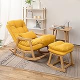 Bequemer Patchwork-Schaukelstuhl mit Armlehne und Fußstütze, Hocker, traditioneller Relax-Liegestuhl für Wohnzimmer, Schlafzimmer, Büro und Kinderzimmer