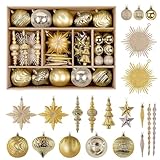 SHareconn Weihnachtskugeln, 80-teilig, 4–12,5 cm, bruchsichere goldene Kunststoffkugeln für Christbaumschmuck, Feiertags- und Partydekoration, mit Schnur zum Aufhängen, Dunkel- und Hellgold