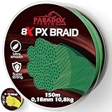 Paradox Fishing 8X PX geflochtene Angelschnur I Tarngrün 150M - 0,18mm - 10,8kg – Angelschnur geflochten- 8fach eng geflochten