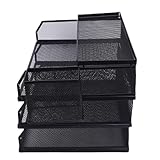 YWBL-WH 3-stufiger Papier-Organizer, 3 Fächer, Briefaufbewahrung, Netz-Schreibtisch-Aktensortierer mit Oberer Box und Stifthalter für Zuhause, Büro, Schule, A4-Papier, Bücher,