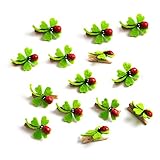 Logbuch-Verlag 14 mini Kleeblatt Glücksbringer Silvester Dekoklammern Marienkäfer Neujahr 3 cm Holz Klammer grün rot