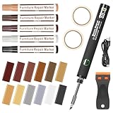 Herenear Laminat Reparaturset, Parkett Vinylboden Holz Fliesen Reparaturset Wachsschmelzer mit Bildschirmanzeige, 11 Farben Hartwachs für Holzkitt Loch Ausbessern Möbel Arbeitsplattet Reparatur Set