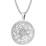 JeweBella Halskette Herren 7 Erzengel Siegel Medaille Talisman Halskette für Männer Frauen Edelstahl Pentagramm Talisman Anhänger Amulett Magische Schutzkette Männlicher Schmuck Glücksbringer