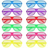 BOZILY Partybrillen 12er Set Neon Farbe Shutter Shades Brille Party Brille Mode Shutter Shades Brille Gläser Sonnenbrille 80er Jahre Party Schlitz Sonnenbrille für Geburtstagsparty, Fasching, Karneval