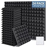 Ohuhu Akustikschaumstoff Akustikpaneele 24 Stück mit Aufkleber, 30 x 30 x 5 cm Pyramidenplatten Schallschutz Wand Schallschutzplatten Schalldämmung für Tonstudio Podcasts Youtube-Zimmer, Anthrazit