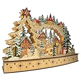 Wichtelstube-Kollektion XL LED Schwibbogen Weihnachtsdorf Lichterbogen Weihnachten Echtholz Schwippbogen mit Podest, Trafo und Batteriebetrieb möglich, inkl. Timer 45cm