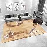 Tzvpsu Schlafzimmerteppich, gelb-braun, Retro-Blumenmuster, Wohnzimmerteppich, Jungen, Schlafzimmer, Zubehör, Teppich, Wohnzimmer, 200 x 300 cm