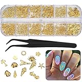 300 Stück Metall Nailart Nieten, 3D Goldene Nagelstecker Dekorations Set, Nägel Strasssteine Nagelsteine Nagelsteine Zubehör für DIY Nageldekorationen Nagelschmuck