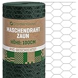 GardenGloss Maschendrahtzaun 100cm Höhe - PVC-Beschichtet Sechseckgeflecht Grobmaschig 25mm x 45mm - Hasendraht Kaninchendraht Kükendraht Zaun Hasenzaun Drahtzaun Kleintierzaun - 100cm Hoch 10m Lang