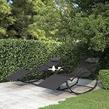 Ziaphsol Schaukelliegen 2 STK. Schwarz, pulverbeschichteter Stahl, Textilene, 158x60x77 cm, ergonomische Sonnenliege mit Kissen, für Garten, Terrasse, Pool, Outdoor-Entspannung