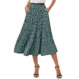 Timuspo Damen Chiffon Rock Lang mit Taschen Sommer Polka Dot Midi Skirt Elegant A Linie Knielang Hohe Taille Sommerrock Grün L