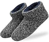 KuaiLu Herren Wolle Hausschuhe Stricken Künstliche Warme Indoor Stiefel rutschfest,Schwarz,46 EU (UK 12 US 13)