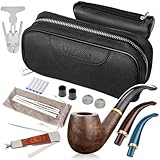 Scotte Tabakpfeife, Leder-Tabakpfeife, Pfeifenbeutel, Birnenholz, Pfeifenzubehör (Schaber/Ständer/Filterelement/Filterball/kleine Tasche/Box) (schwarz 2)